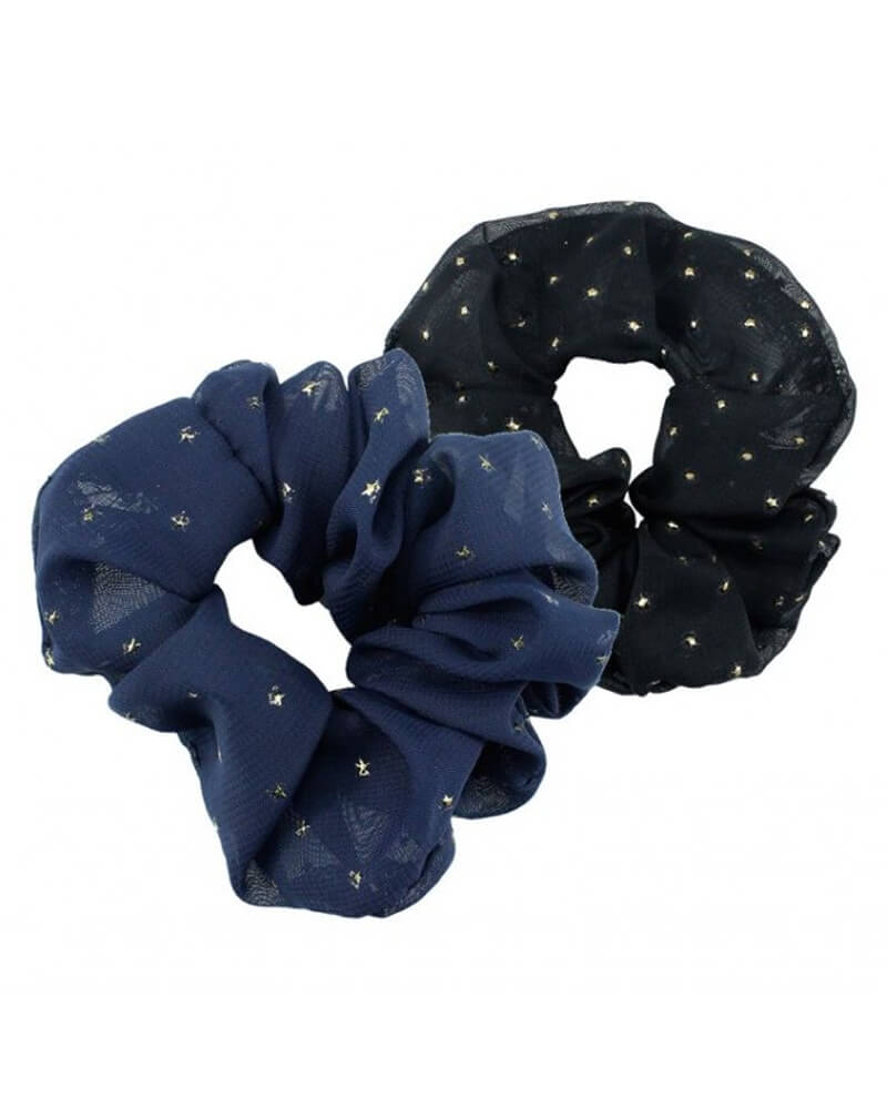 Everneed Scrunchie Set – Black/Navy With Gold Stars