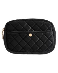 Fan Palm Beauty Bag Quilted Velvet Black Medium
