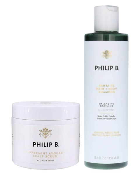 Philip B Peppermint Avocado Scalp Scrub + Philip B Santa Fe Hair And Body Shampoo