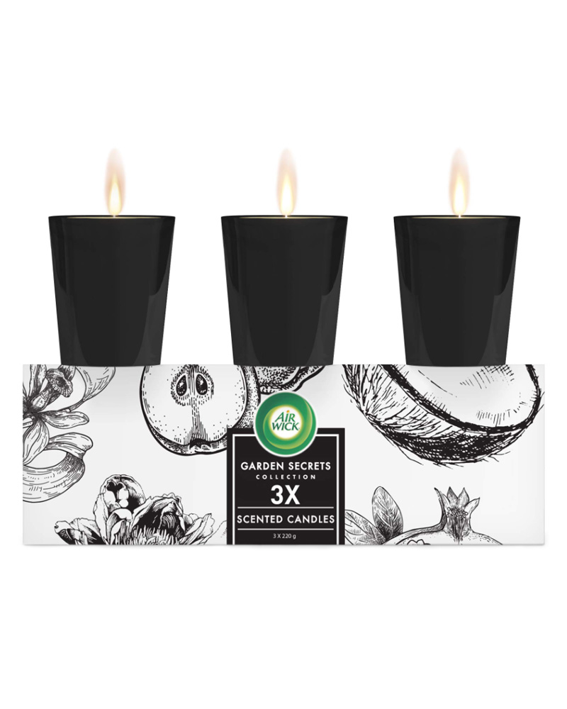 Air Wick Garden Secrets Scented Candles Gift Pack Mixed Fragrances 220 g 3 stk.